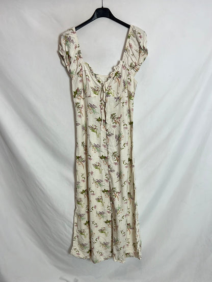 OTRAS. Vestido midi efecto lino estampado. T M