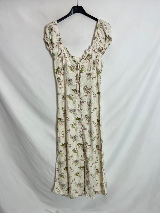 OTRAS. Vestido midi efecto lino estampado. T M