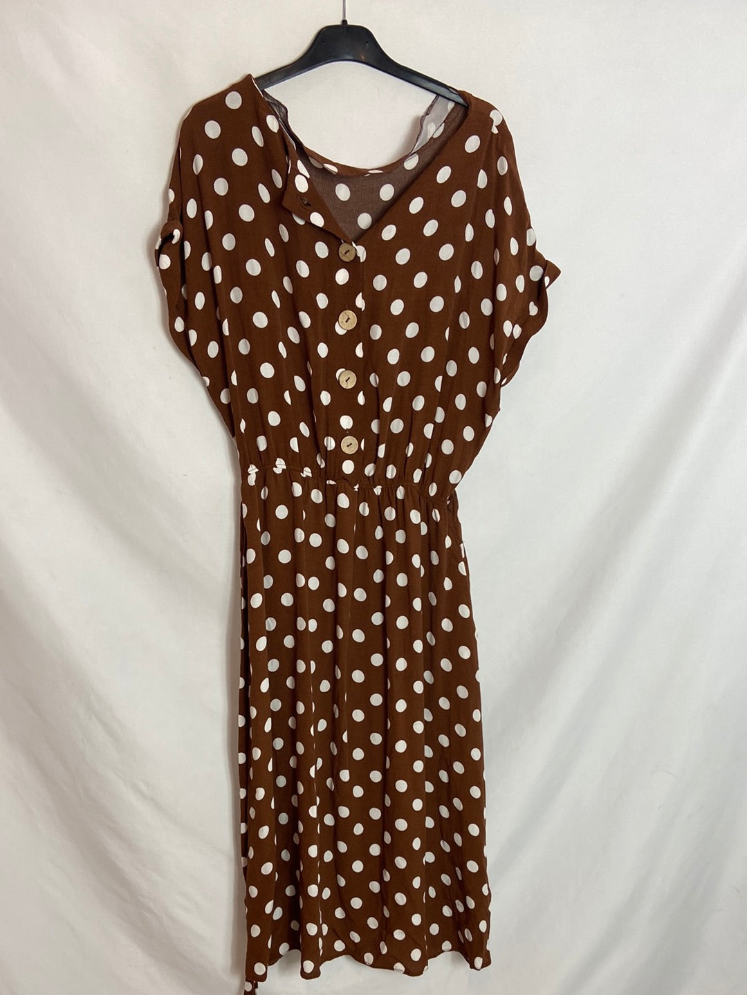 MANGO. Vestido lunares marrón T. L