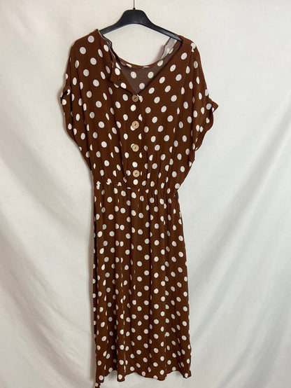 MANGO. Vestido lunares marrón T. L
