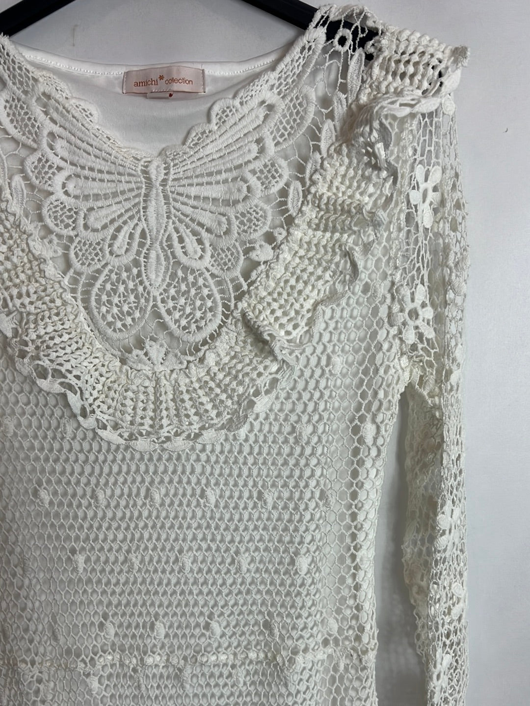 AMICHI. Vestido largo crochet blanco. T S