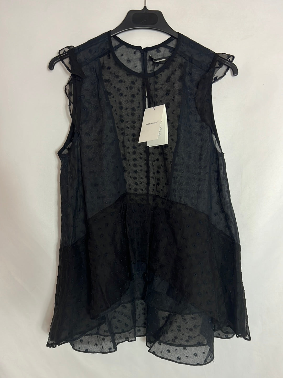 ISABEL MARANT. Black semi-sheer silk top. Size 36