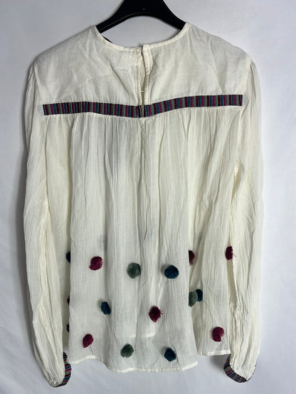 ZARA. Blusa semitransparente borlones colores. T XS