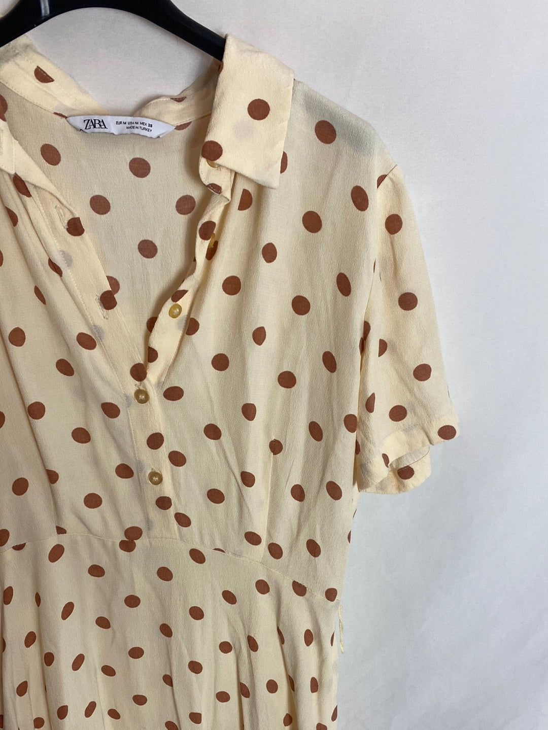 brown and white polka dot dress zara Zara - Polka Dot Bow Midi Dress - Brown / Ecru - S
