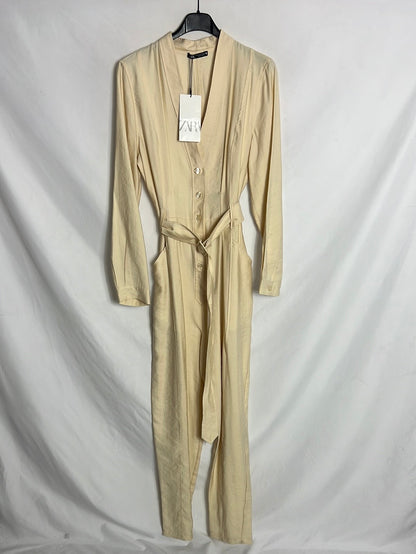 ZARA. Mono largo beige fluido. T S
