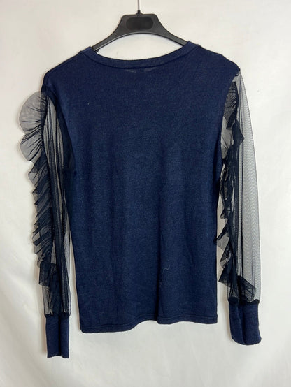 NEW COLLECTION. Blue tulle sleeve sweater. T.S.