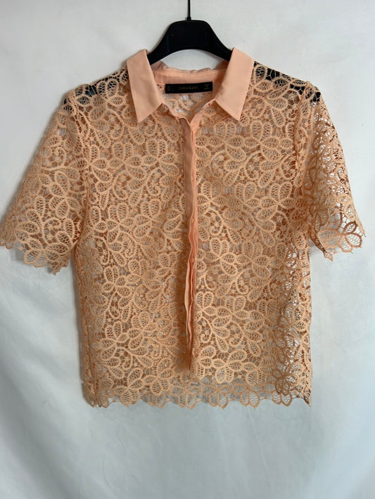 ZARA. Pink lace blouse Ts