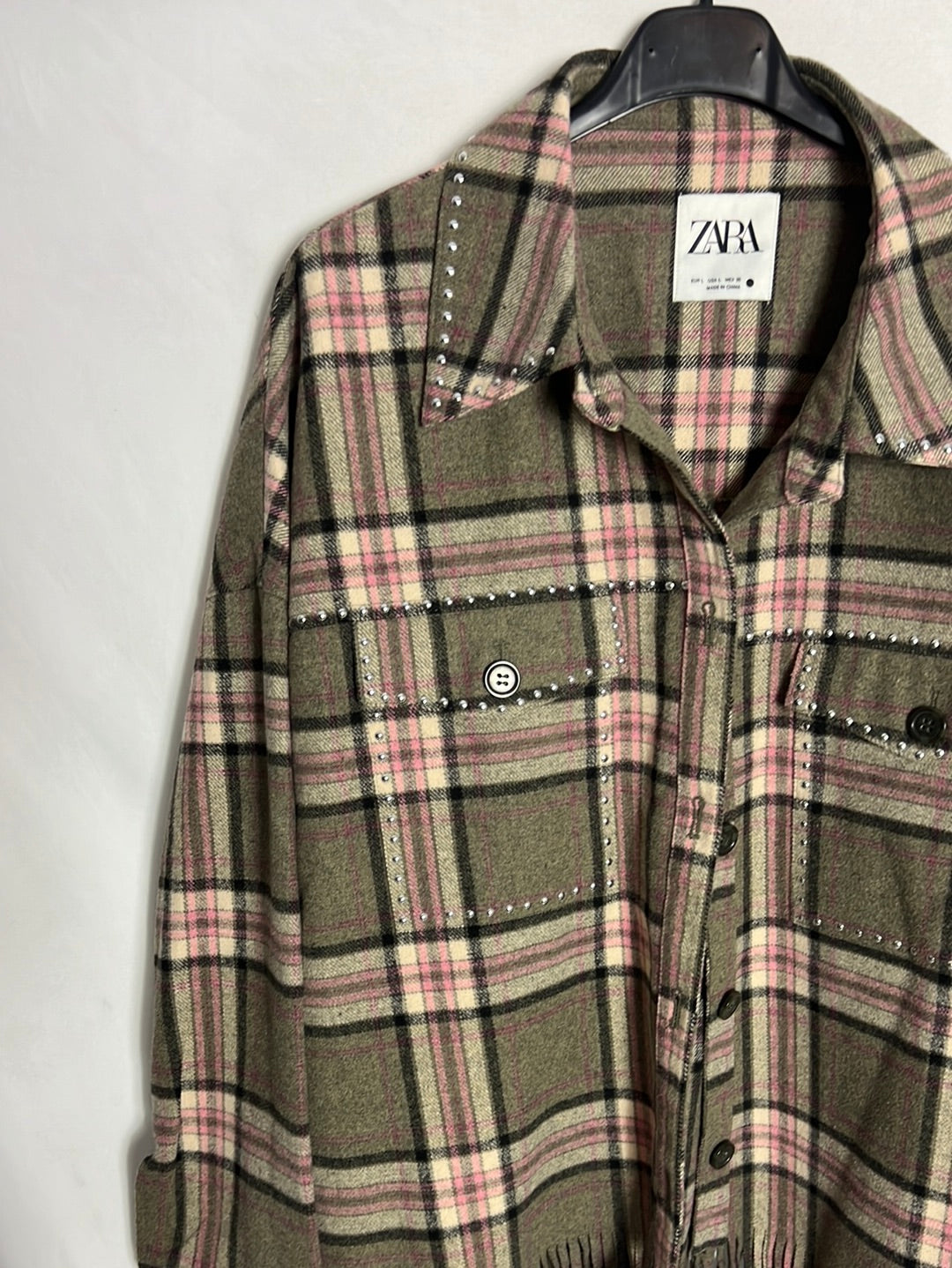 ZARA. Checked jacket with fringes. TL