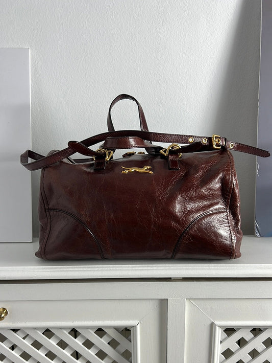 BIMBA Y LOLA. Bolso mediano burdeos piel