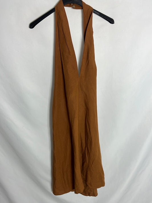 OYSHO. Vestido marrón espalda abierta. T.S