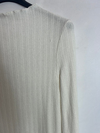 MANGO. Vestido midi punto blanco roto. T XS (tara)