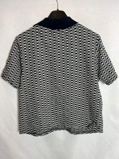 ZARA. Top textura estilo polo azul y blanco. T M