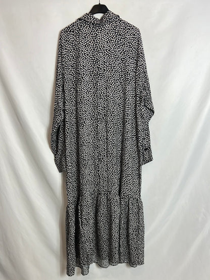 H&M. Vestido midi negro margaritas. T XL