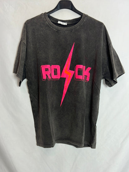 ALGO BONITO. Camiseta gris efecto desgastado logo. T M/L