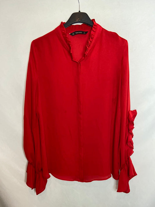 ZARA. Red blouse with ruffled sleeves. Size XS