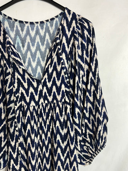 OTRAS. Vestido estampado azules y blanco. TU (S/M) (tara)