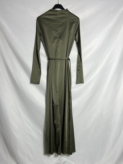 ZARA. Vestido midi  verde caqui T.s