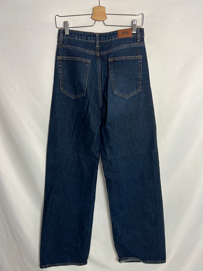 STRADIVARIUS. Pantalón denim pata ancha oscuro. T 38