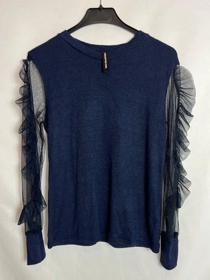 NEW COLLECTION. Blue tulle sleeve sweater. T.S.