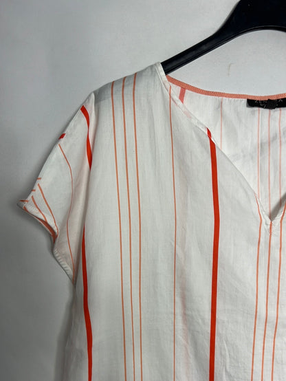 ZENDRA. Top blanco  rayas naranjas. T 42