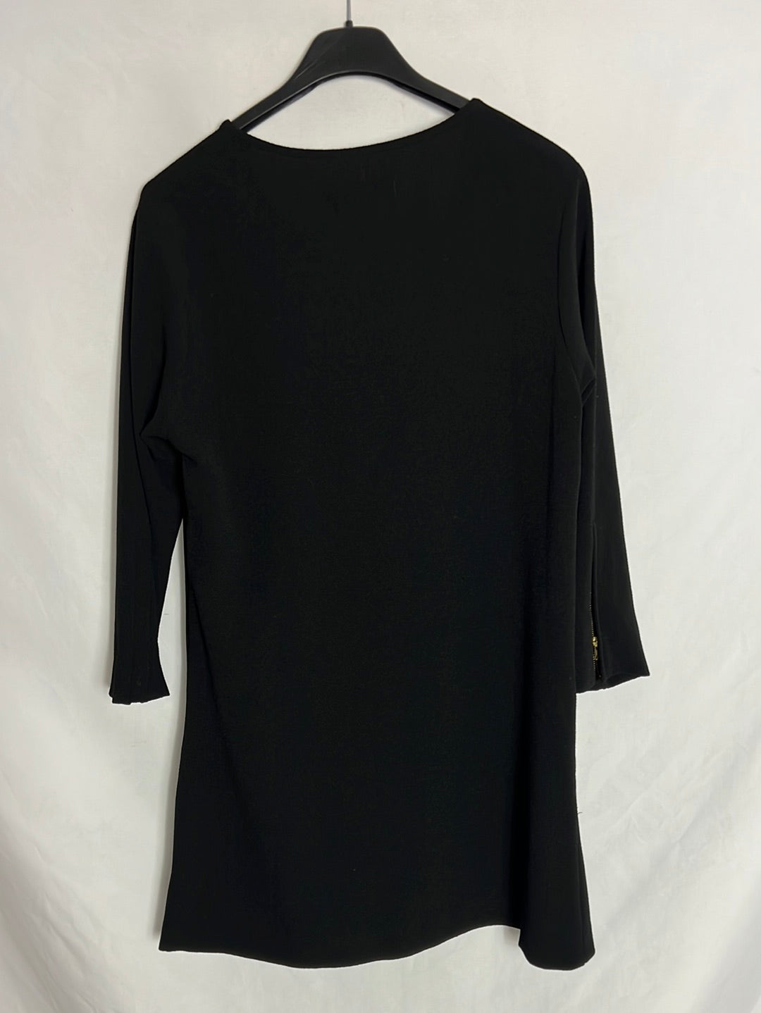TINTORETTO. Short black dress with zippers. Size 36