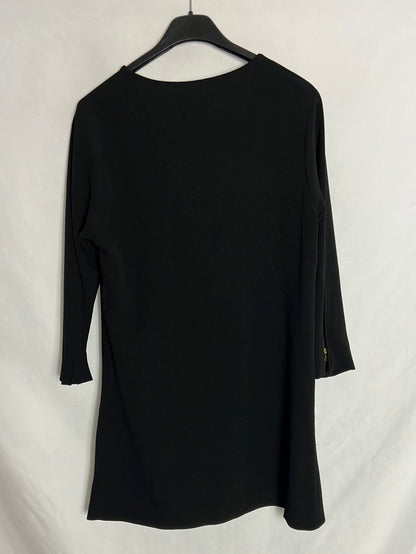 TINTORETTO. Short black dress with zippers. Size 36