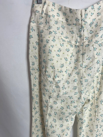 MANGO. Pantalón lino fluido flores. T 34