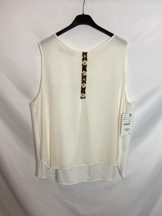 ZARA. Blusa blanca con detalle de lentejuelas T.XXL