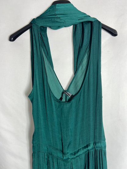 ZARA. Mono midi verde satinado. T XS