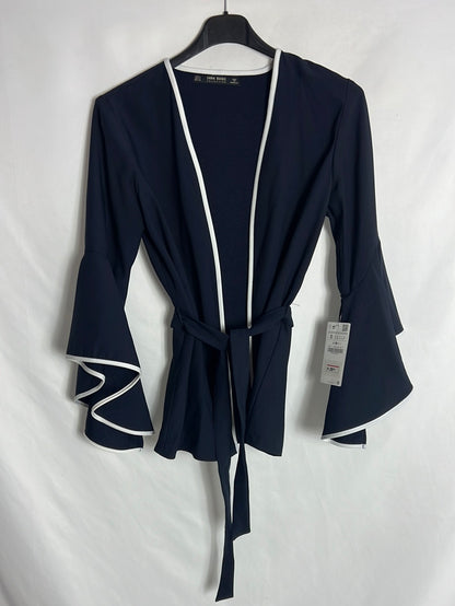 ZARA. Flowing blue jacket with ruffled sleeves. TS