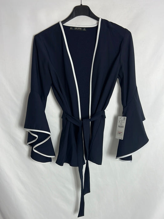 ZARA. Chaqueta azul fluida manga volante. T S