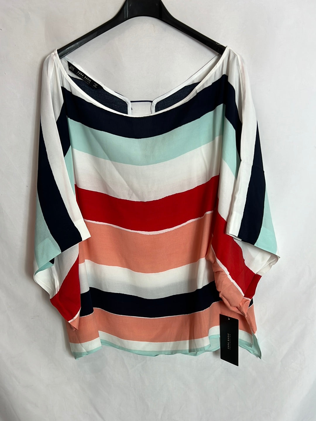 ZARA. Blusa manga corta rayas colores. T XL