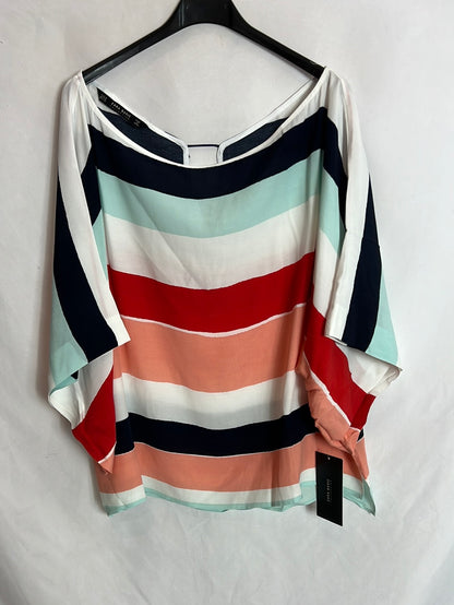 ZARA. Blusa manga corta rayas colores. T XL