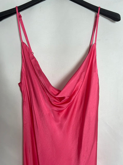ZARA. Vestido midi rosa satinado. T S