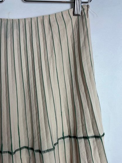 LEFULL. Falda plisada beige rayas verdes. T 38