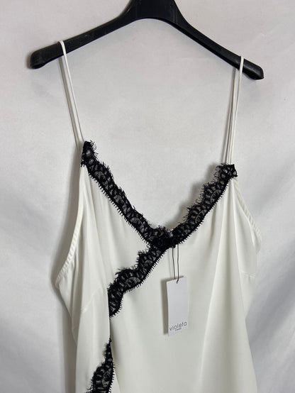 VIOLETA BY MANGO. Top blanco de tirantes T.L
