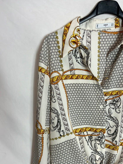 MANGO.Camisa beige estampada T.M