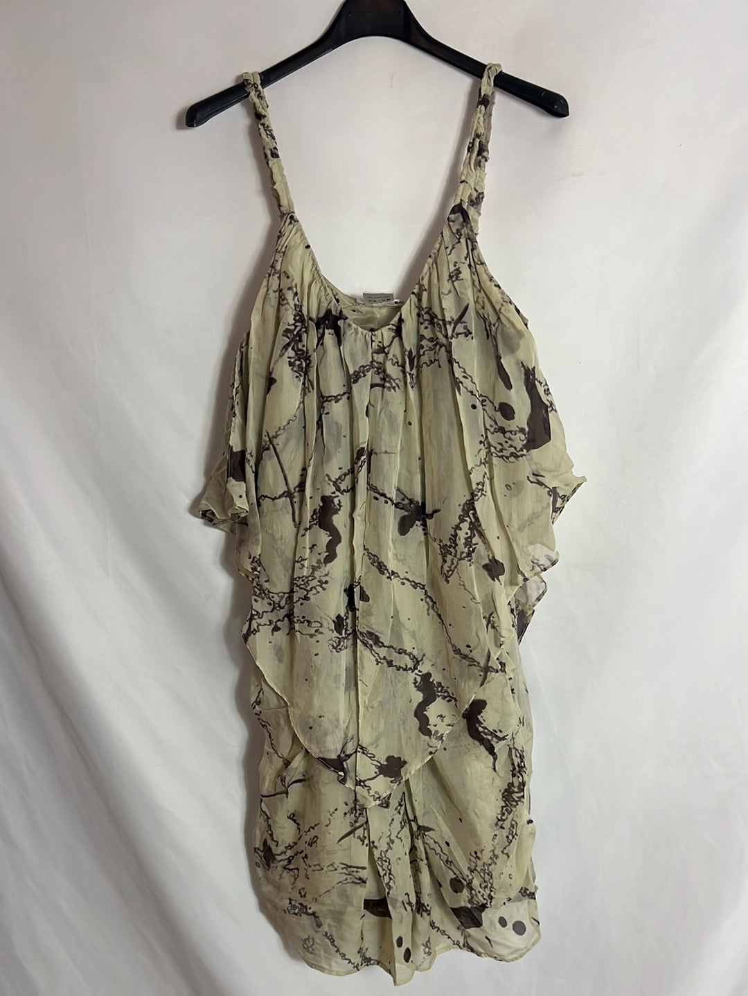 TONYCOHEN. Beige printed silk dress. TM