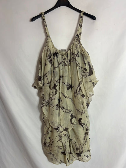 TONYCOHEN. Beige printed silk dress. TM