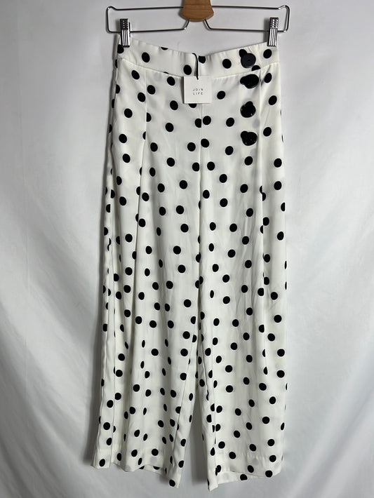 ZARA. Pantalón culotte blanco lunares. T XS