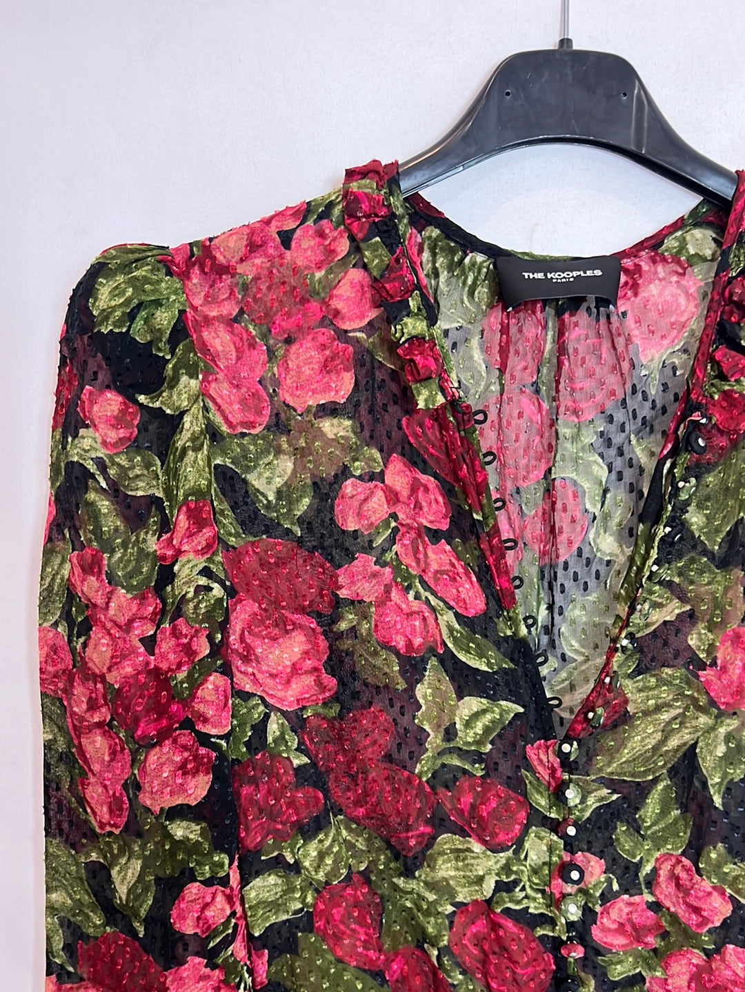 THE KOOPLES. Semi-sheer floral textured blouse. TS