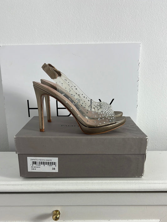 PACO POVEDA. Transparent sandals with rhinestones. Size 38