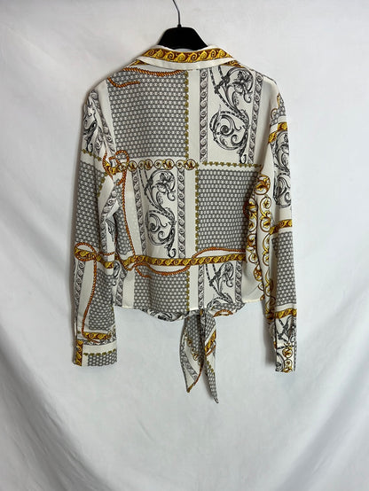 MANGO.Camisa beige estampada T.M