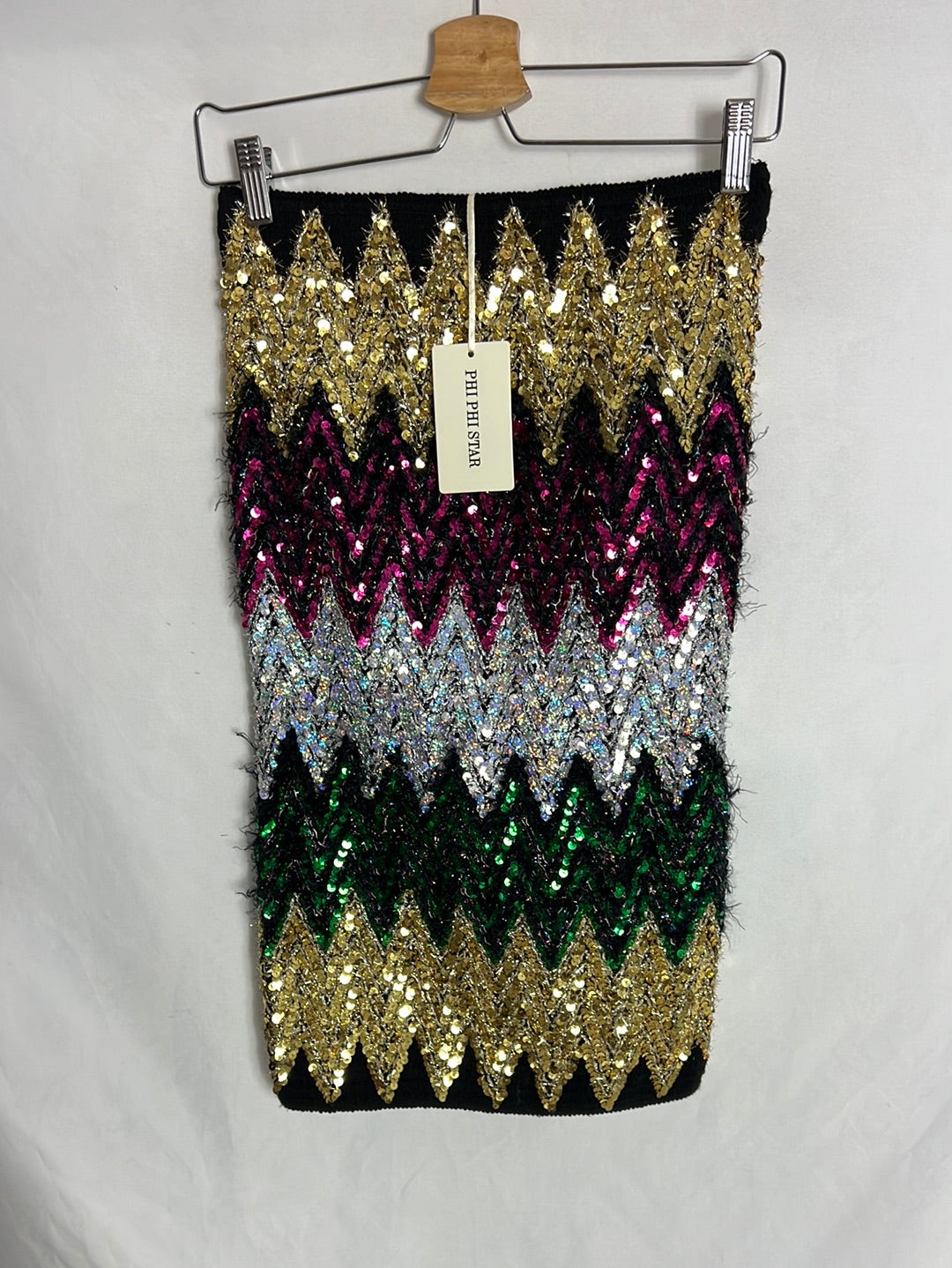 PHI PHI STAR. Falda midi tubo lentejuelas. TU (S)