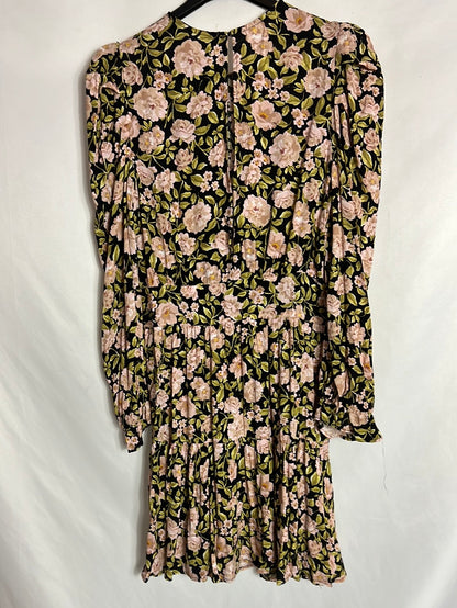 ZARA. Vestido corto estampado hombreras. T XS