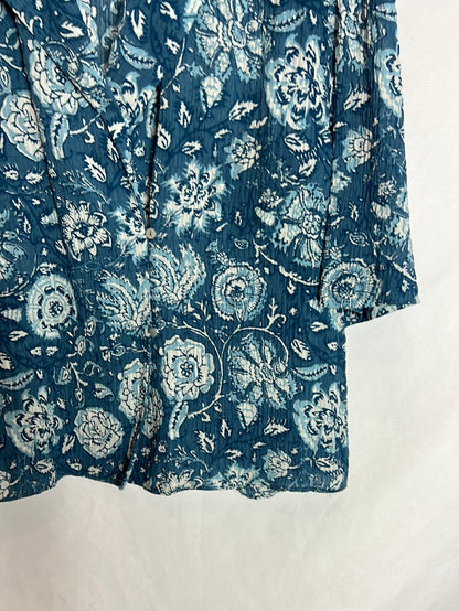 ZARA. Blue printed short-sleeved blouse TS 