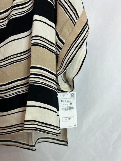 ZARA. Blusa manga rayas fluida. T XL
