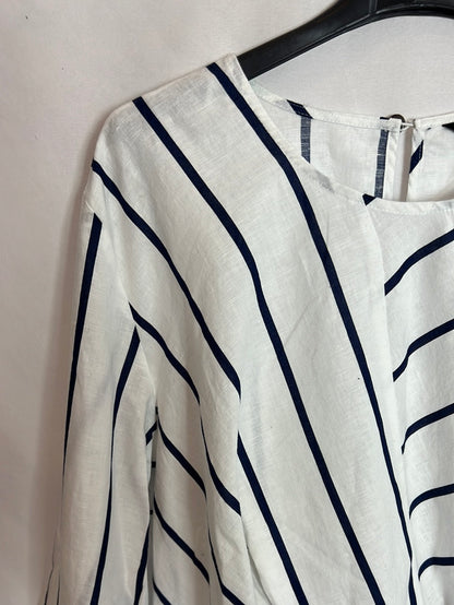 ZARA. Blusa blanca rayas lino lazada. T XXL