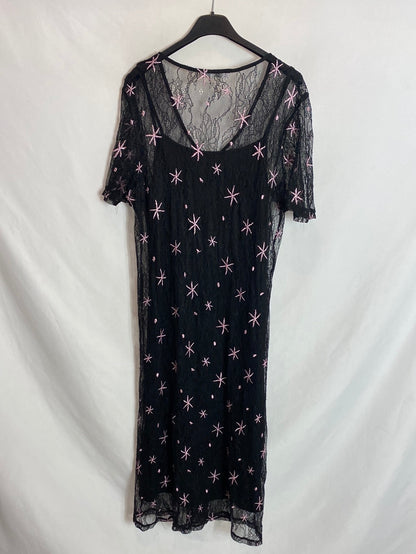 MANGO. Lace midi dress with pink details. TS