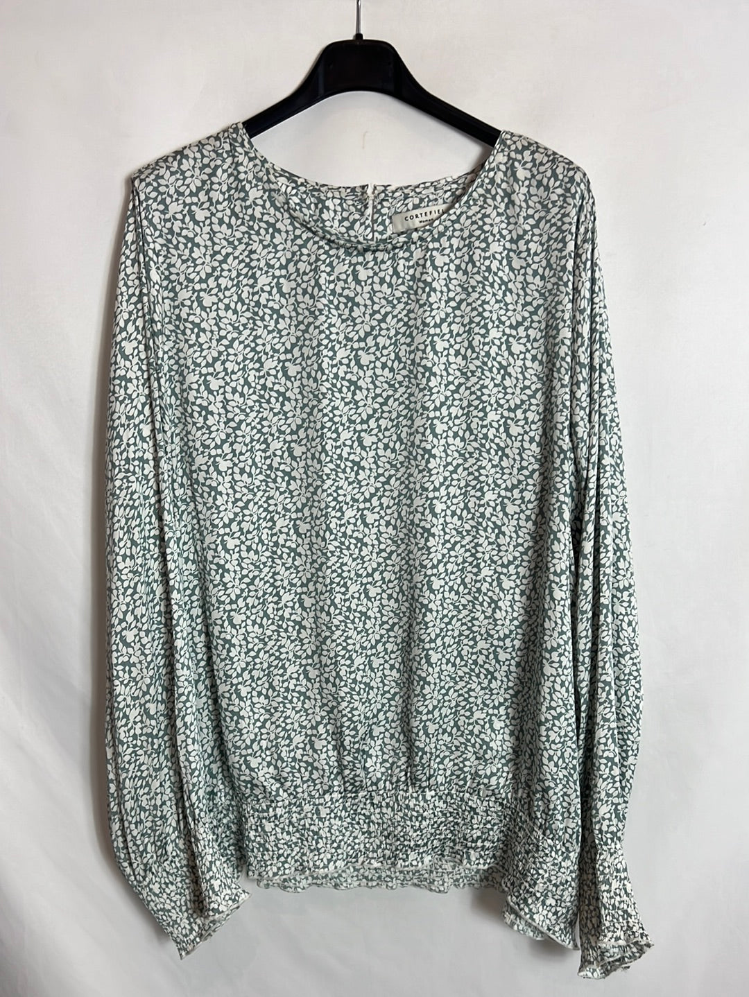 CORTEFIEL. Printed satin blouse. T XXL